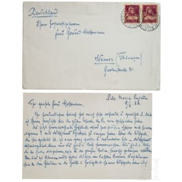 Maximilian Prinz und Markgraf von Baden (1867 - 1929) - eigenh&auml;ndig geschriebene Karte mit an die Sammlerin adressierten Kuvert 1924