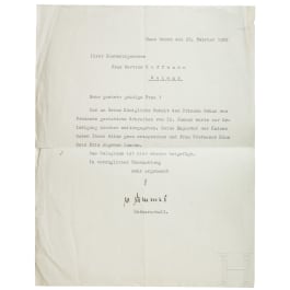 Generalleutnant Wilhelm von Dommes (1867 - 1959) - ausf&uuml;hrliches Antwortschreiben vom Wohnsitz der im Exil lebenden Kaiserfamilie an die Sammlerin, 1929