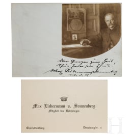 Offizier und Politiker Max Liebermann von Sonnenberg (1848 - 1911) - Portraitpostkarte mit eigenh&auml;ndigen Zeilen und Unterschrift, Visitenkarte 1910
