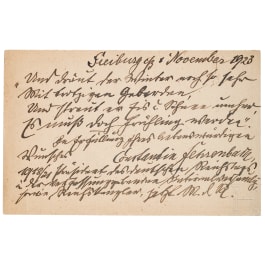 Reichskanzler Constantin Fehrenbach (1852 - 1926) - eigenh&auml;ndig geschriebene Postkarte mit Unterschrift an die Sammlerin 1923
