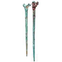 Two Early Iron Age bronze needles, Luristan, early 1st millennium B.C.