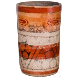Pr&auml;kolumbisches Gef&auml;&szlig; mit geometrischer Bemalung, Pet&eacute;n-Gebiet, s&uuml;d&ouml;stliches Mexiko/nord&ouml;stliches Guatemala, Maya-Kultur, Klassische Periode, ca. 600 - 900 n. Chr.