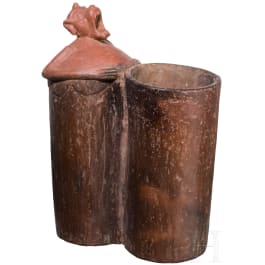 Pr&auml;kolumbisches, doppelzylindrisches R&auml;uchergef&auml;&szlig; mit Affengottheit, Maya-Kultur, circa 900 n. Chr.