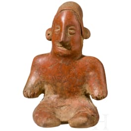 Sitzende, pr&auml;kolumbische Tonfigur, Mexiko, wohl Jalisco-Kultur, 100 v. Chr. - 250 n. Chr.