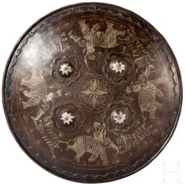 An Indian silver damascened iron shield (sipar), circa 1900