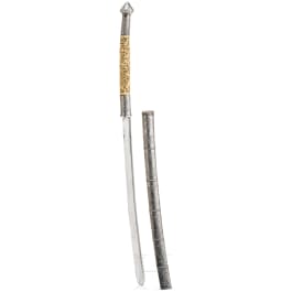 A fine silver-mounted Burmese Dha with pierced ivory hilt, 2nd half of the 19th century