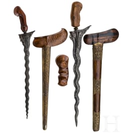 Two Indonesian keris and one handle, Bali, circa 1900
