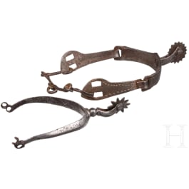 Two German iron rowel spurs, 17th century