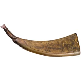 A German powderflask with engraved decoration, ca. 1700