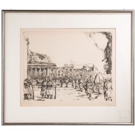 Captain Walter Forstmann - An etching &ldquo;Marketplace in Poland,&rdquo; dated 1915