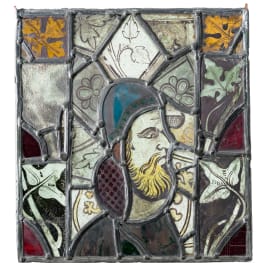 Gotische Bleiverglasung (Teil eines Kirchenfensters) mit b&auml;rtigem Mann, England, wohl 14. Jhdt.