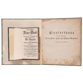 "Das ge&ouml;ffnete J&auml;gerhaus" und eine jagdliche Strafordnung, deutsch, dat. 1706 und 1820