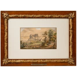 „Landschaft mit Schafherde und Stadtanlage“, 1. Hälfte 19. Jhdt.