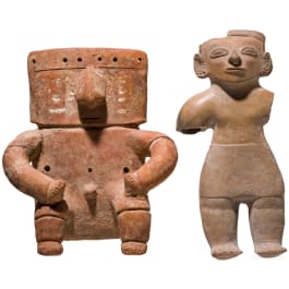 Zwei pr&auml;kolumbische Tonfiguren, Kolumbien, Qimbaya-Kultur/Ekuador, wohl 1000 - 1500 n. Chr.