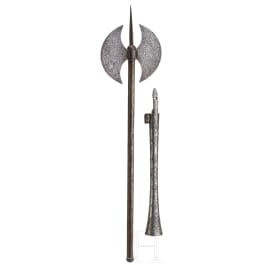 Geschnittener Tromblonlauf und ge&auml;tzte Doppelaxt, Persien, 19. Jhdt.