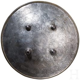 Silbertauschierter, eiserner Rundschild (Sipar), Indien, 19. Jhdt.