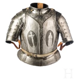 Ge&auml;tzter K&uuml;rass und Schulterkrebs, deutsch, um 1600, mit sp&auml;terem &Auml;tzdekor