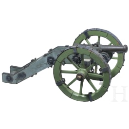 Bronzene Modellkanone mit Lafette, deutsch, sp&auml;tes 18. Jhdt.