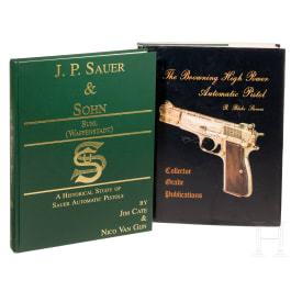 Zwei Fachb&uuml;cher: "The Browning High Power"; "J.P. Sauer & Sohn"