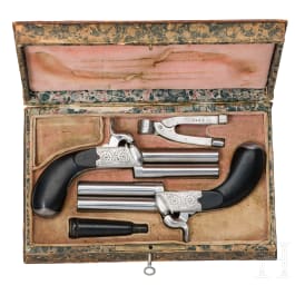 Paar doppell&auml;ufige Perkussionspistolen (Bockpistolen), Belgien, um 1860