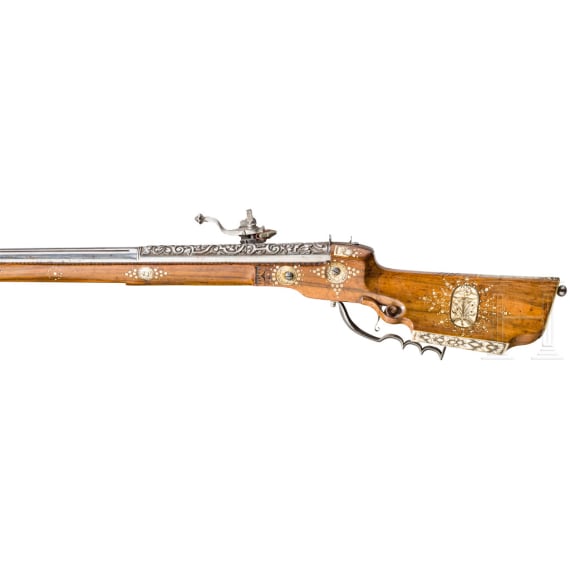 A southern German wheellock rifle with bone veneer, 17th century, with replacements from the Historismus period