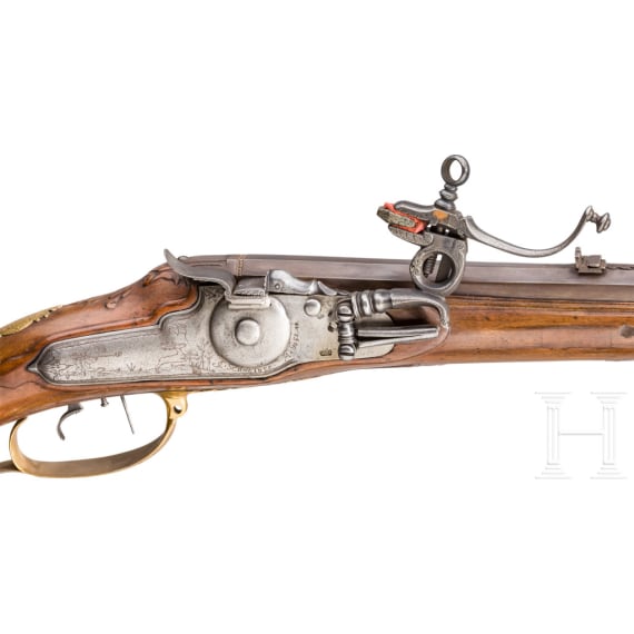 A deluxe wheellock rifle, so-called "M&uuml;llerb&uuml;chse", with self-cocking wheellock, J.C. Schneider, Goslar, circa 1720