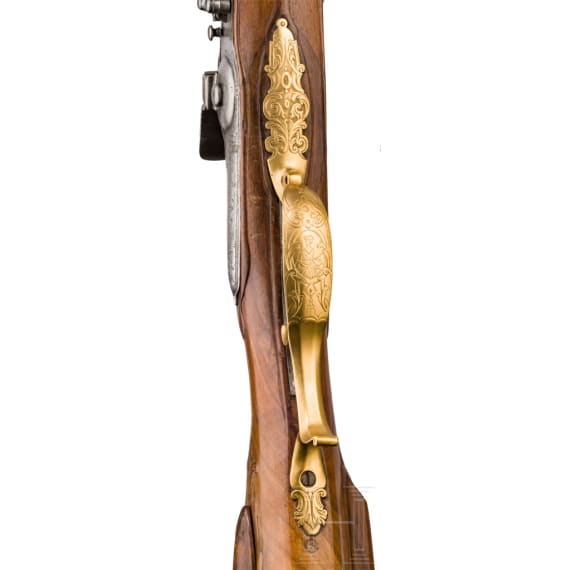 A deluxe wheellock rifle, so-called "M&uuml;llerb&uuml;chse", with self-cocking wheellock, J.C. Schneider, Goslar, circa 1720