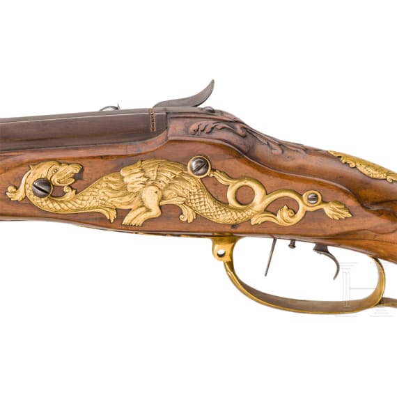 A deluxe wheellock rifle, so-called "M&uuml;llerb&uuml;chse", with self-cocking wheellock, J.C. Schneider, Goslar, circa 1720