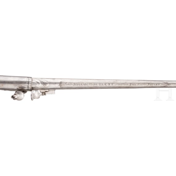 A significant all-metal flintlock rifle, Johann Glett, Passau, circa 1680/90