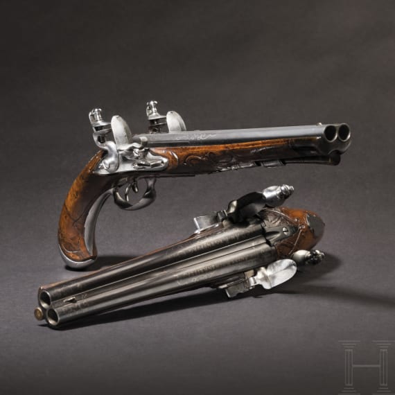 A pair of double-barrelled flintlock pistols, Johann Andreas Kuchenreuter, Regensburg, circa 1760