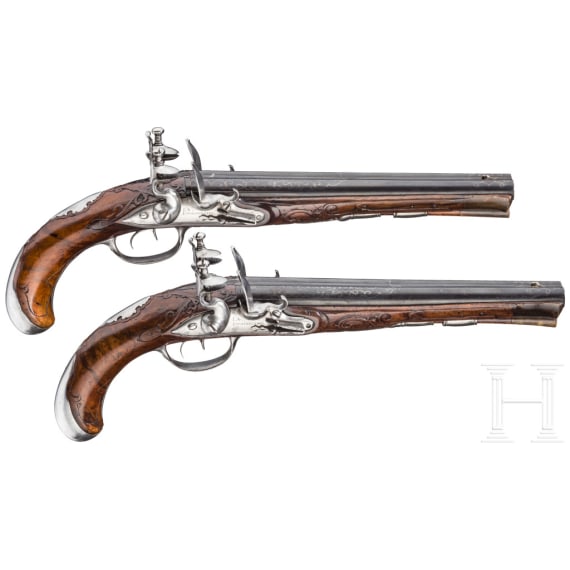 A pair of double-barrelled flintlock pistols, Johann Andreas Kuchenreuter, Regensburg, circa 1760