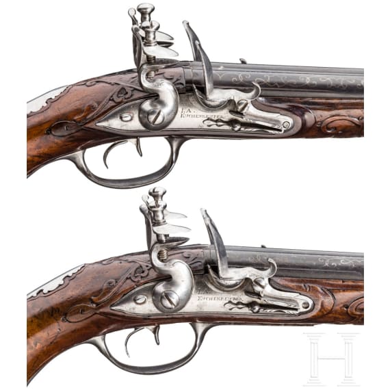 A pair of double-barrelled flintlock pistols, Johann Andreas Kuchenreuter, Regensburg, circa 1760
