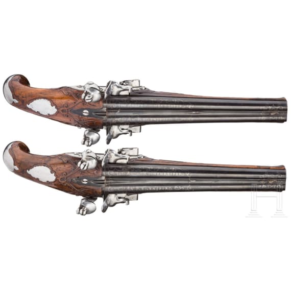 A pair of double-barrelled flintlock pistols, Johann Andreas Kuchenreuter, Regensburg, circa 1760