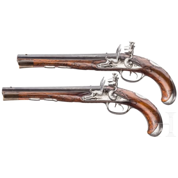 A pair of double-barrelled flintlock pistols, Johann Andreas Kuchenreuter, Regensburg, circa 1760