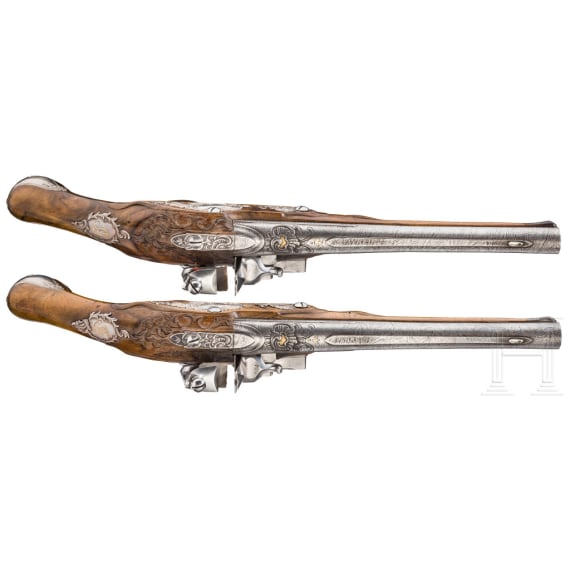 A pair of silver-mounted flintlock pistols, Albrecht, Bayreuth, circa 1760