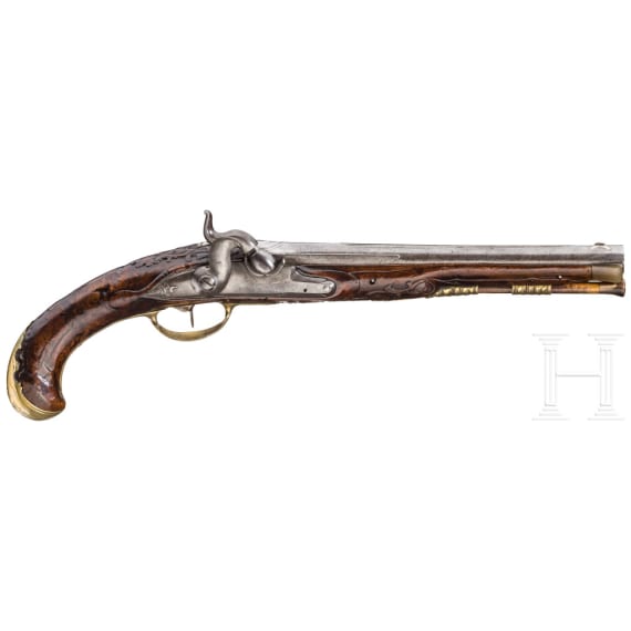 Perkussionspistole mit Damastlauf, Franken oder B&ouml;hmen, um 1760