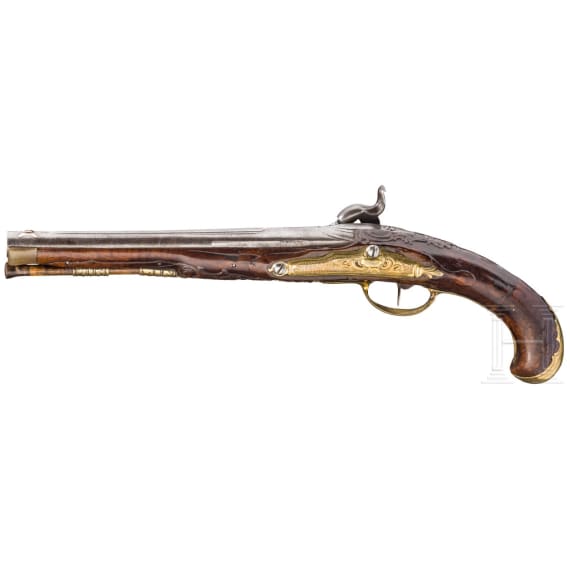 Perkussionspistole mit Damastlauf, Franken oder B&ouml;hmen, um 1760