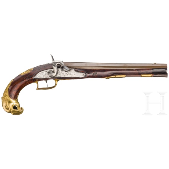 Perkussionspistole, Thadd&auml;us Poltz, Karlsbad, um 1760