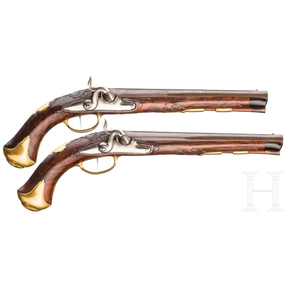 Ein Paar Perkussionspistolen im Kasten, Johann Andreas Kuchenreuter, Steinweg bei Regensburg, um 1780