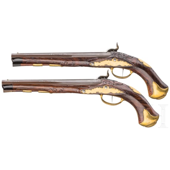 Ein Paar Perkussionspistolen im Kasten, Johann Andreas Kuchenreuter, Steinweg bei Regensburg, um 1780