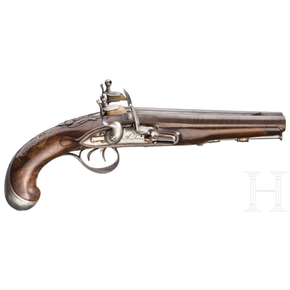 Doppell&auml;ufige Offizierspistole, Michel Berleur, L&uuml;ttisch, um 1810