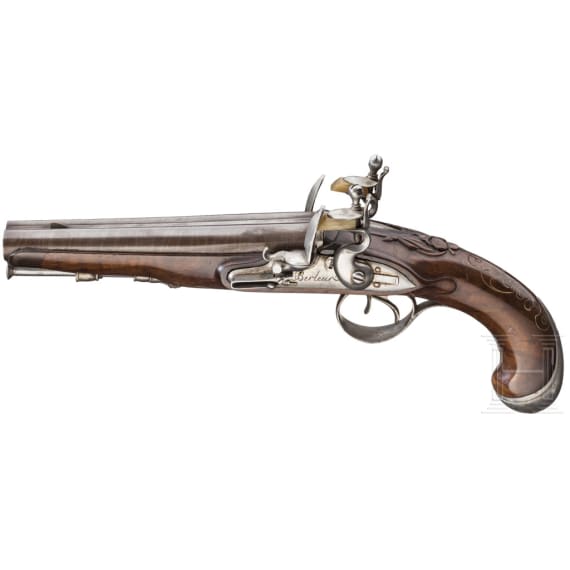Doppell&auml;ufige Offizierspistole, Michel Berleur, L&uuml;ttisch, um 1810