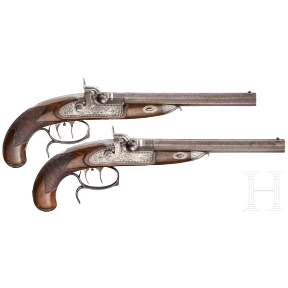 A pair of percussion pistols, Anton Vinzent Lebeda, Prague, circa 1850