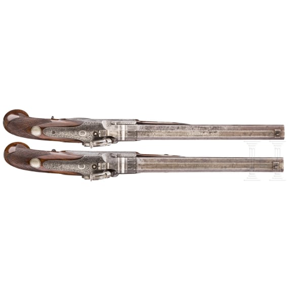A pair of percussion pistols, Anton Vinzent Lebeda, Prague, circa 1850