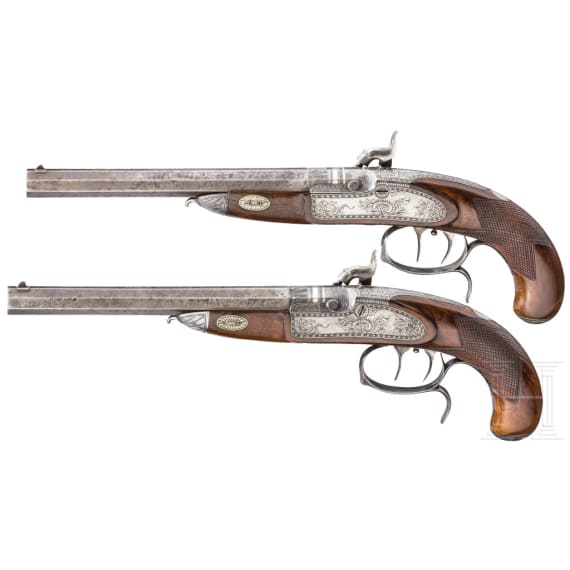 A pair of percussion pistols, Anton Vinzent Lebeda, Prague, circa 1850