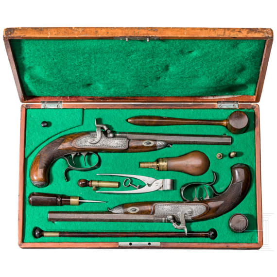 A pair of percussion pistols, Anton Vinzent Lebeda, Prague, circa 1850