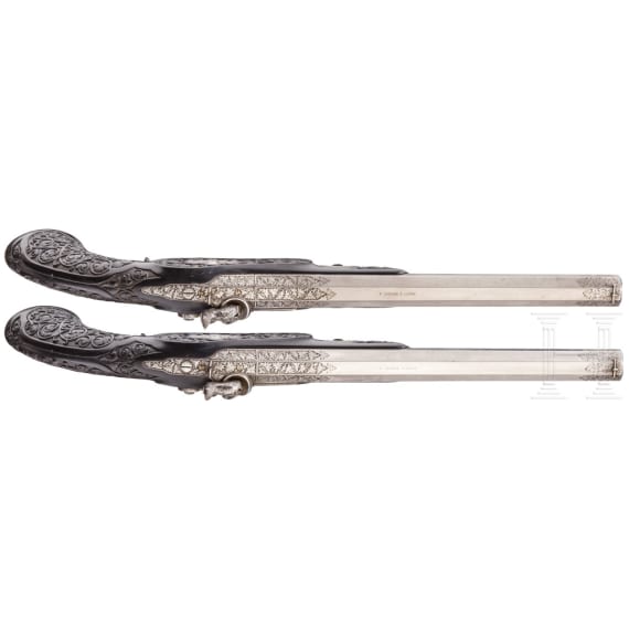 A pair of cased percussion pistols, C. Lepage, Li&egrave;ge, circa 1850