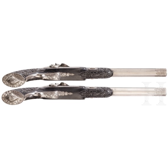 A pair of cased percussion pistols, C. Lepage, Li&egrave;ge, circa 1850