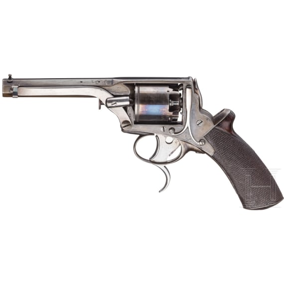 Perkussionsrevolver Tranter 2. Modell mit Doppelabzug, im Kasten, um 1855