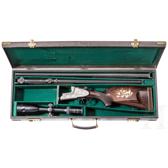 A B&uuml;hag over-and-under combination rifle, Suhl, with scope, with interchangeable smoothbore barrel